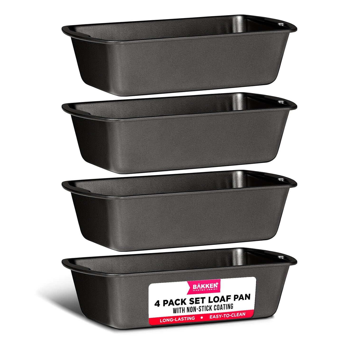 Bakken- Swiss BAKKENMASTER Loaf Pan Set 4-Piece - Deluxe Nonstick Carbon Steel Bakeware for Perfect Bread and Cakes – Dishwasher Safe, Premium Pans for Home Baking