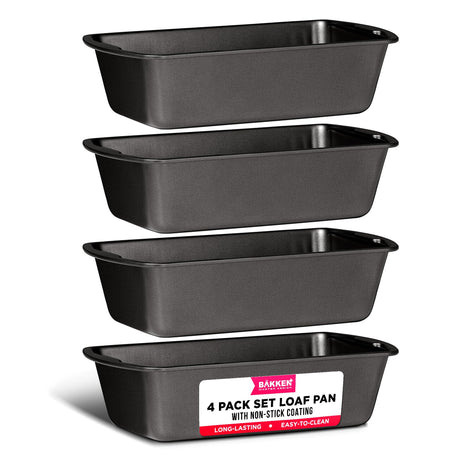 Bakken- Swiss BAKKENMASTER Loaf Pan Set 4-Piece - Deluxe Nonstick Carbon Steel Bakeware for Perfect Bread and Cakes – Dishwasher Safe, Premium Pans for Home Baking Bakken- Swiss