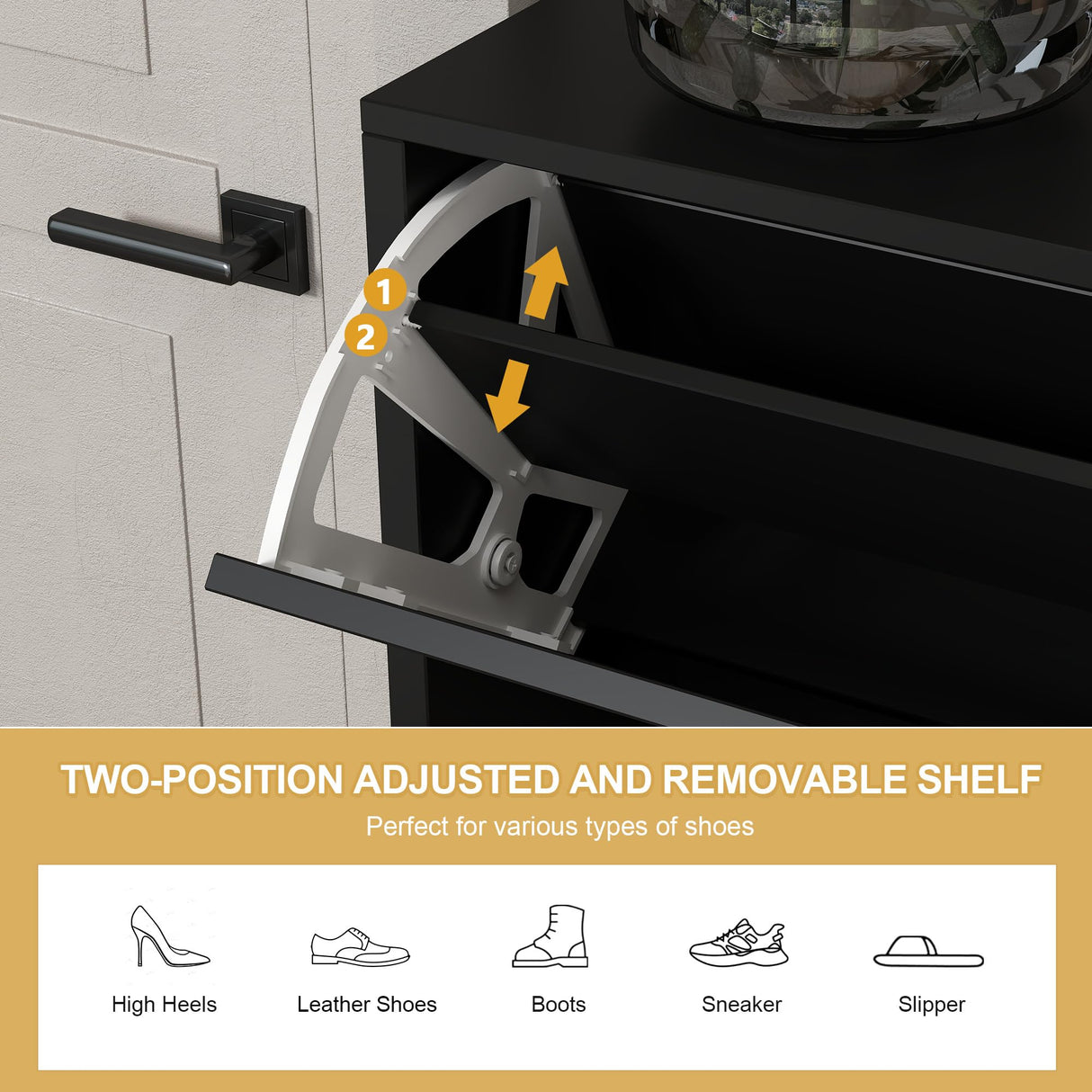 NVETHM Shoe Cabinet, Shoe Storage Cabinet with 4 Flax Flip Drawers and Mental Legs,Shoe Rack Free Standing Shoe Organizer for Entryway, Living Room (Black, 8-Tier) NVETHM