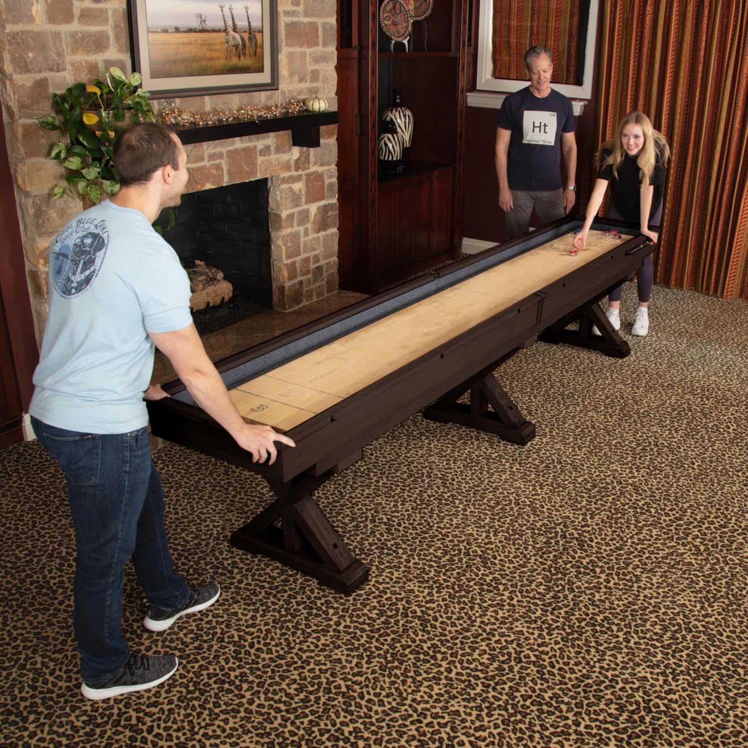 Freetime Fun 12 FT Shuffleboard Table Multi Game Solid Wood Game Tables for Game Room - Shuffle board Bowling Pin Set, Pucks, Wax and Brush - Two 6' Pieces (Espresso) - WoodArtSupply