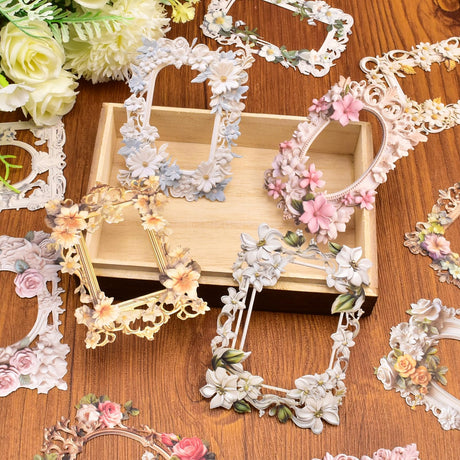 60 Vintage Craft Paper Frames for Scrapbook, Flower Window Decorative Craft Paper Frame for Junk Journaling, Vintage Scrapbook Supplies Card Making kit, Frames Decorative Paper Aifong