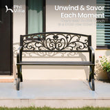 PHI VILLA 50" Garden Bench Outdoor Bench Patio Bench for Outdoors Metal Porch Steel Frame Furniture for Yard PHI VILLA