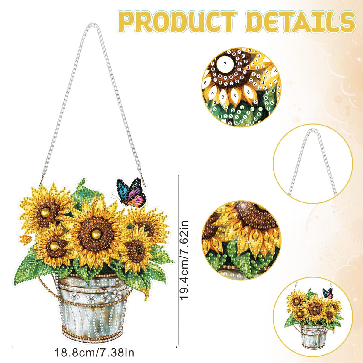 RICUVED Hanging Diamond Art Painting Kit Sunflower, Special Shaped Crystal Gem Craft Bucket Flowers Diamond Painting Pendant Kit for Adults, DIY Hanging Diamond Art Ornament Kit for Home Garden Decor RICUVED