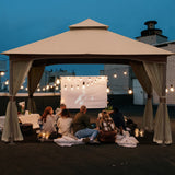 Domi 10'x13' Gazebo, Outdoor Gazebo with Mosquito Netting, Metal Frame Double Roof Soft Top Patio Gazebo Canopy Tent for Deck Backyard Garden Lawns Khaki domi outdoor living