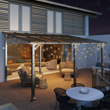 TLSUNNY 14' X 10' Gazebo for Patio with Sloped Roof, Large Wall-Mounted Heavy Duty Patio Awning, Hardtop Outdoor Aluminum Pergola, Metal Frame, for Backyard, Porch, Deck, Lawn TLSUNNY