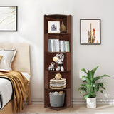DOUSY-5 Tier Bamboo Corner Shelf, Mid Century Modern Corner Bookshelf, 69" Tall Stylish Bookcase Display Rack Plant Stand for Living Room, Bedroom, Home Office, Kitchen, Walnut DOUSY