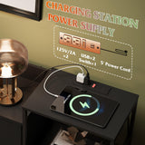 WLIVE Black Dresser TV Stand for Bedroom with Charging Station and Open Shelves, Fabric Dresser with 8 Drawers and Wood Top, Wide Storage Chest of Drawers for Living Room, Hallway WLIVE