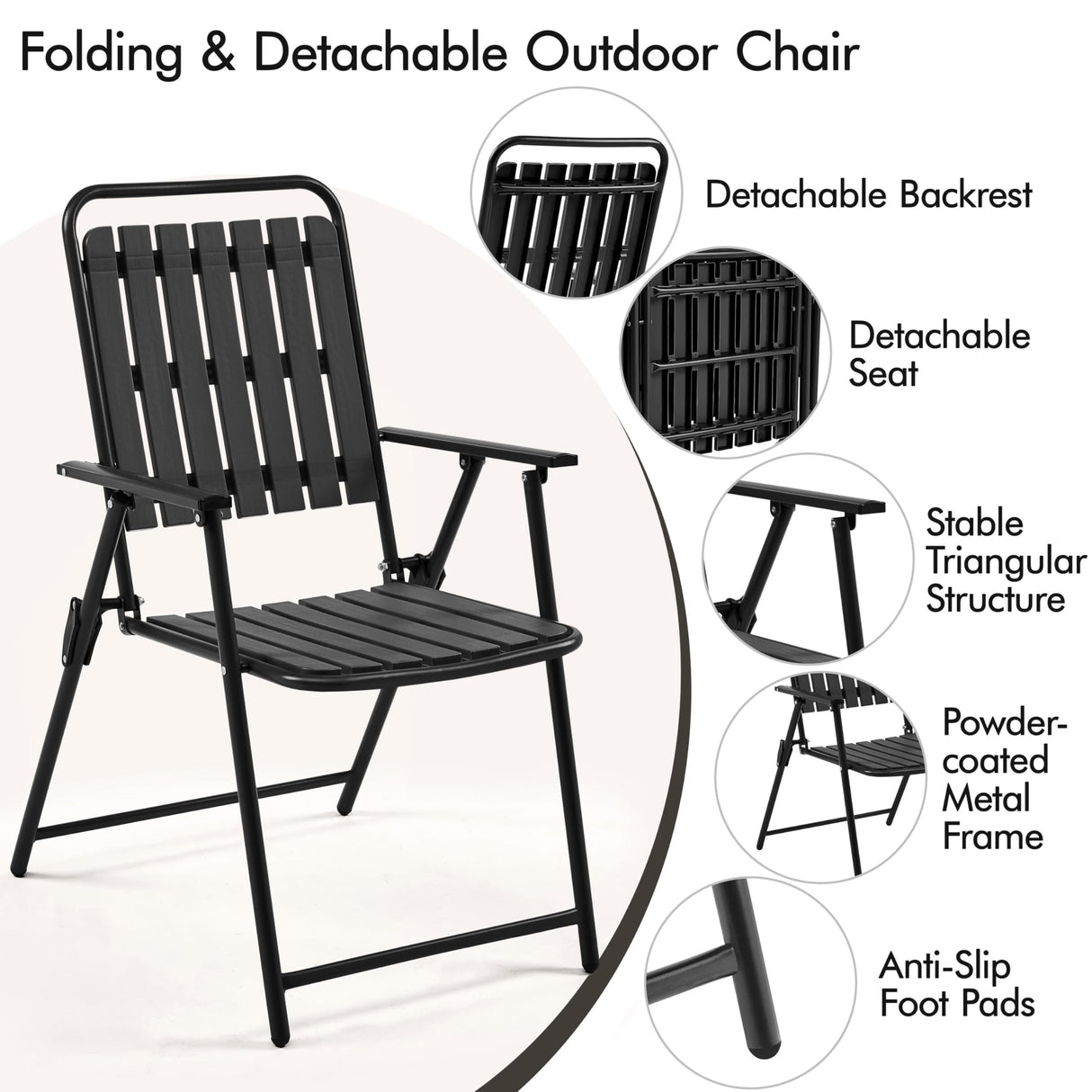 Yaheetech Folding Patio Chair Set of 8, Outdoor Dining Chair with Armrests, Plastic Patio Chair for Porch, Deck, Garden, Backyard, No Assembly Black Yaheetech