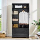 SOOWERY Dresser for Bedroom, Farmhouse Dresser with 2 Wooden Drawers and Storage Cabinets, 71 Inches Tall Chest of Drawers for Bedroom, Living Room, Hallway, Black SOOWERY