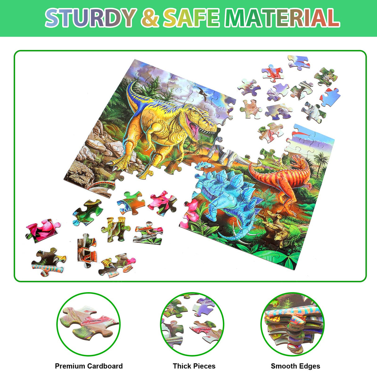 Puzzles for Kids Ages 4-8, 6-8, 8-10, Kids Puzzles 100 Piece Big Dinosaur Floor Jigsaw Puzzle for Kids Children Educational Puzzles Toys for Young Boys and Girls OSBOO