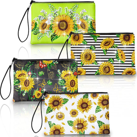 Kigley 4 Pcs Diamond Art Purse Sunflower Diamond Painting Bags and Purses Coin Purse Kits for Adults 5D DIY Summer Wristlet Handbag Makeup Bag with Zipper for Graduation Birthday Gift Kigley