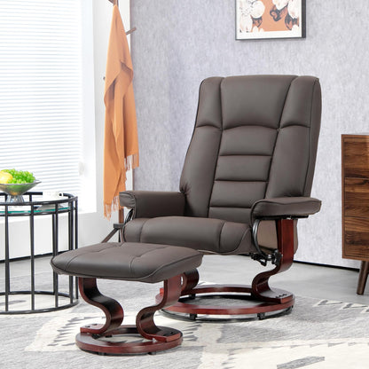 HOMCOM Recliner with Ottoman, Swivel Recliner Chair and Ottoman, Faux Leather Reclining Chair with High Back and Wood Frame for Living Room, Bedroom, Brown - WoodArtSupply