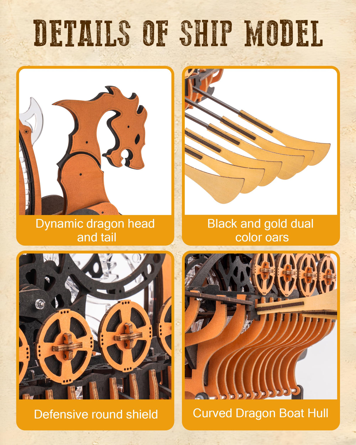 ROBOTIME LK802 Viking Dragon Ship Mechanical Wooden Puzzles, 229 Pieces 3D Puzzles for Adults, Crafts for Adults Hobby Building Kit ROBOTIME