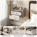 Floating Nightstand Set of 2 with 2 Storage Drawers and Charging Station Wood Wall Mounted Bedside End Table Modern Night Stands Set 2 for Bedroom,Living Room,Home Office,Small Space,Grey Vabches