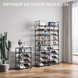 Piggy-G 9 Tiers Shoes Rack for Entryway, Shoe Organizer with Hook Rack, Shoe Storage Shelf Organizer Stackable Long Shoe Shelf for Hallway Entryway, Closet, Garage, Bedroom, Cloakroom Piggy-G