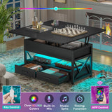 Itaar 40" Lift Top Coffee Table, 4 in 1 Coffee Tables with Storage for Living Room, Small Farmhouse Coffee Table with 2 Drawers & LED Light for Dining Reception Room, Black Itaar