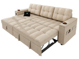 YITAHOME Sleeper Sofa, L-Shaped Sofa Couch w/Chaise & USB, 4-seat Fabric Convertible Couch Bed w/Pull Out Bed & Storage, Reversible Sectional Sofa for Living Room, Beige YITAHOME