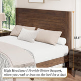 LUXOAK Solid Wood Bed Frame with High Headboard, Full Size Platform Bed Frame with Wood Slats/No Box Spring Needed/Noise-Free, Brown Black LUXOAK