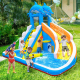 TOAOB Inflatable Water Slide,5 in 1 Dolphin Inflatable Bounce House for Kids- Climbing Wall Splash Pool Water Cannon Basketball Rim - 480W Blower - for Indoor Outdoor Backyard Birthday Party TOAOB