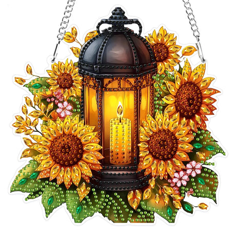 MXJSUA Lantern Sunflowers Special Shaped Hanging Diamond Painting Art Kits for Adults, Crystal Rhinestone Acrylic Gem Art Pendant Ornaments Kit for Home Decoration and Gift MXJSUA
