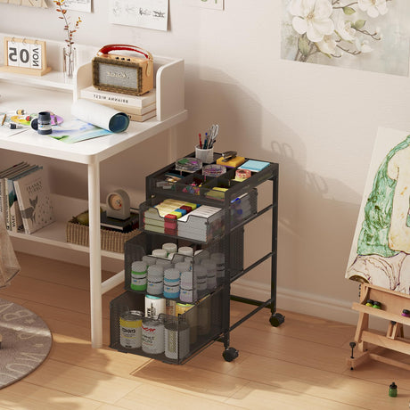Rolling Utility Cart with 3 Drawers, Craft Organizer and Storage with DIY Divider, Lockable Wheels, Multi-Functional Storage for Art Supplies, Store for Brushes & Paints & Artifacts Small Parts Hayexiha