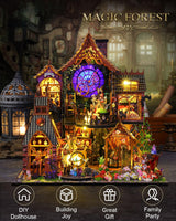 OurMiao DIY Miniature House Kit Magic Forest, Mini Doll House Building Kit with LED Lights Furniture, Miniature Dollhouse Kit Wooden Crafts for Adults Teens Gifts OurMiao