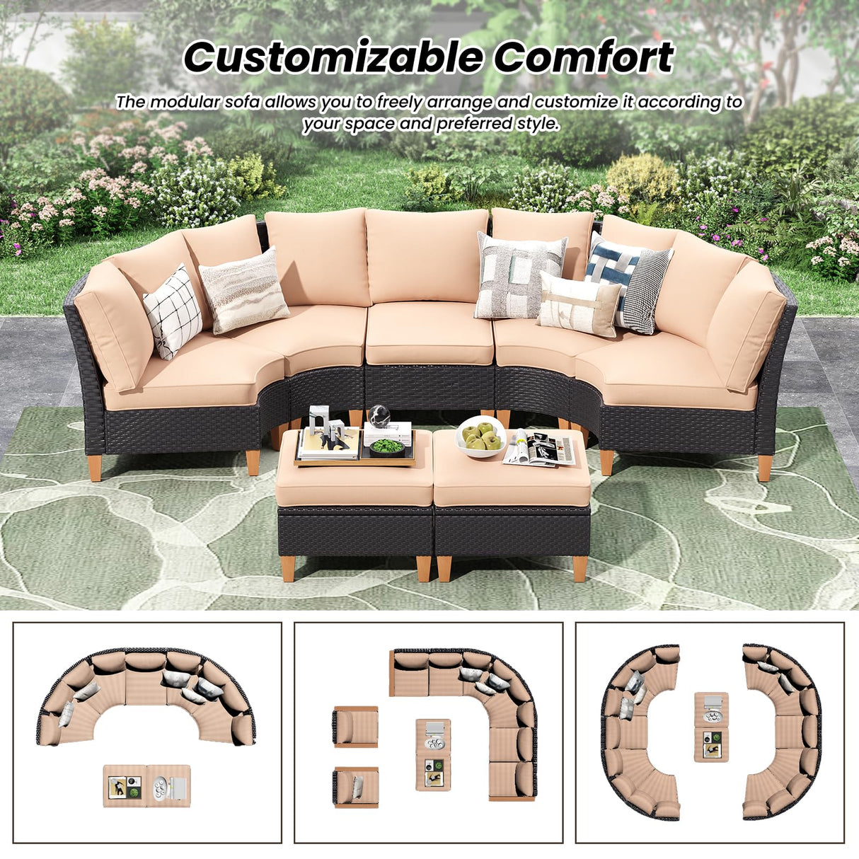 Soohow Patio Furniture Set, 10 Piece Outdoor Sectional Furniture Set with Cushions, Wicker Patio Conversation Set Outdoor Sectional Sofa, All-Weather PE Rattan Sofa for Garden, Backyard and Poolside Soohow