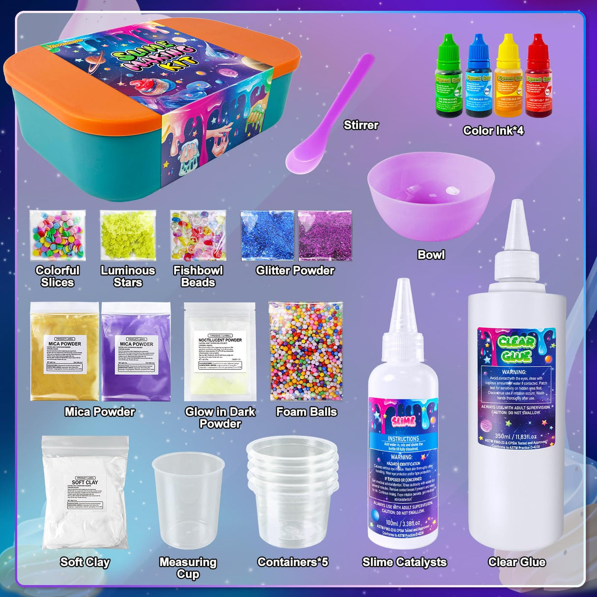 YOPINSAND Galaxy Slime Kit for Girls, DIY Slime Making Kit, Glimmer Crunchy, Butter, Foam, Glow in The Dark Slime with Add-ins, Foam Balls, Charms, Glitters, Party Favors Gift Toys for Kids 6-12 YOPINSAND