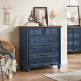 RWYHG Farmhouse 5 Drawer Dresser for Bedroom, 35.5" Tall Small Dressers & Chest of Drawers, Rustic Wood Dresser with Roman Column, Storage Organizer for Living Room, Hallway, Closet (Blue) RWYHG