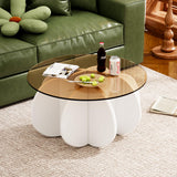Glass Coffee Table, Mid Century Modern Design, 31.5'' Modern Round Tempered Glass Coffee Tables for Living Room, Cocktail Table for Small Space Home Office. (White + Brown) Yaruifnt