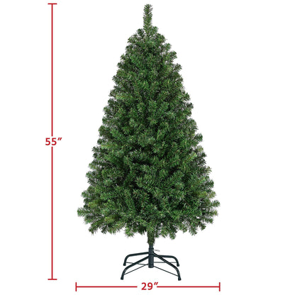 Yaheetech 4.5Ft Pre-Lit Artificial Hinged Christmas Pine Tree Prelighted Holiday Xmas Tree with Foldable Stand for Home Party Decoration with 150 Warm White Lights and 324 Branch Tips, Green