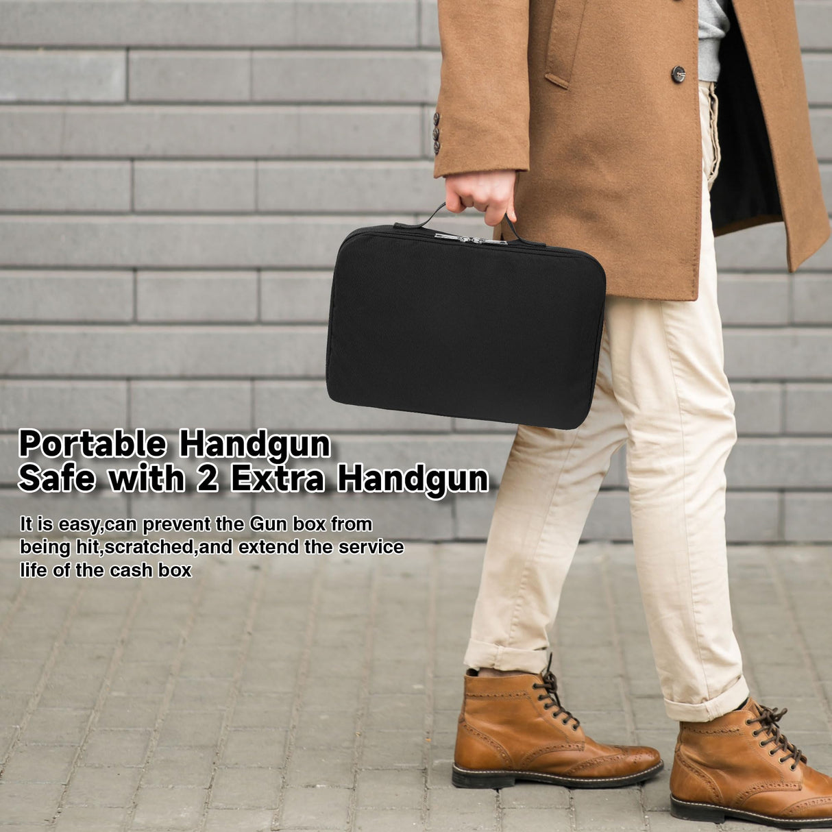 Sgorlds Gun Safe for Pistol Small Portable Handgun Lock Box with Handbag, Pistol Safe Handgun Safe for Car, Home, Travel, 9.4" x6.6" x1.8",Black Sgorlds