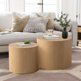 Round Nesting Coffee Table Set of 2 Modern Round Fluted Coffee Table Small Round Coffee Table Circle Side Table Circular End Table Nested Coffee Table for Living Room (Light) YYZIWYUN