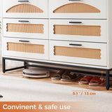 Mericonia 6 Drawer Double Dresser for Bedroom, Rattan Chest of Dressers, Modern Wooden Dresser Chest with Golden Handles for Bedroom,Living Room, Hallway and Entryway Mericonia