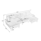 KEIKI 114" U-Shaped Oversized Modular Velvet Sectional Sofa with 2 Chaise Lounge, Modern Style Upholstered 4-Seater Couch with Soft Seat Cushions, Easy Assembly, for Apartment, Living Room, Beige KEIKI