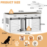 RQZ 65" Double Dog Crate Furniture for 2 Dogs Heavy Duty Wood Dog Cage Table with 3 Storage Drawers and 4 Stainless Steel Bowls Dog Kennel Indoor for Medium Large Dogs RQZ