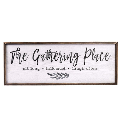 TERESA'S COLLECTIONS Large Gather Sign for Home Decor, Wooden Rustic Kitchen Sign, Farmhouse Dining Room Wall Decor, Family Wall Art for Living Room, The Gathering Place, 32”x12”,Housewarming - WoodArtSupply