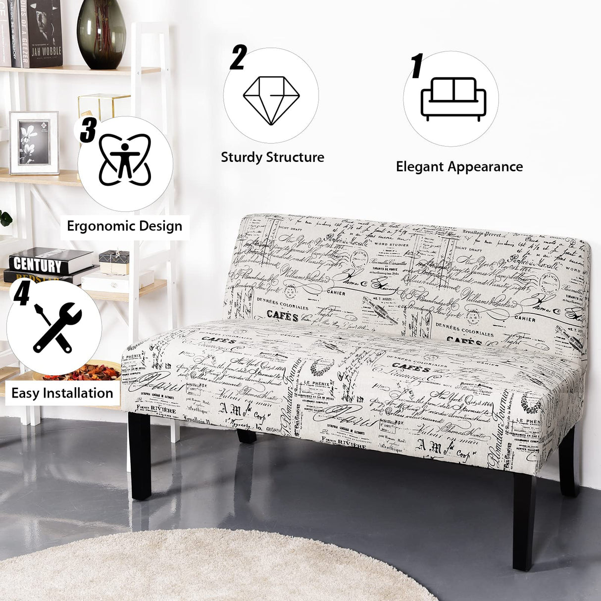 Giantex Armless Loveseat Sofa Modern Sofa Chair Couch Wood Living Room Leisure Fabric Furniture (Letter-Design) Giantex