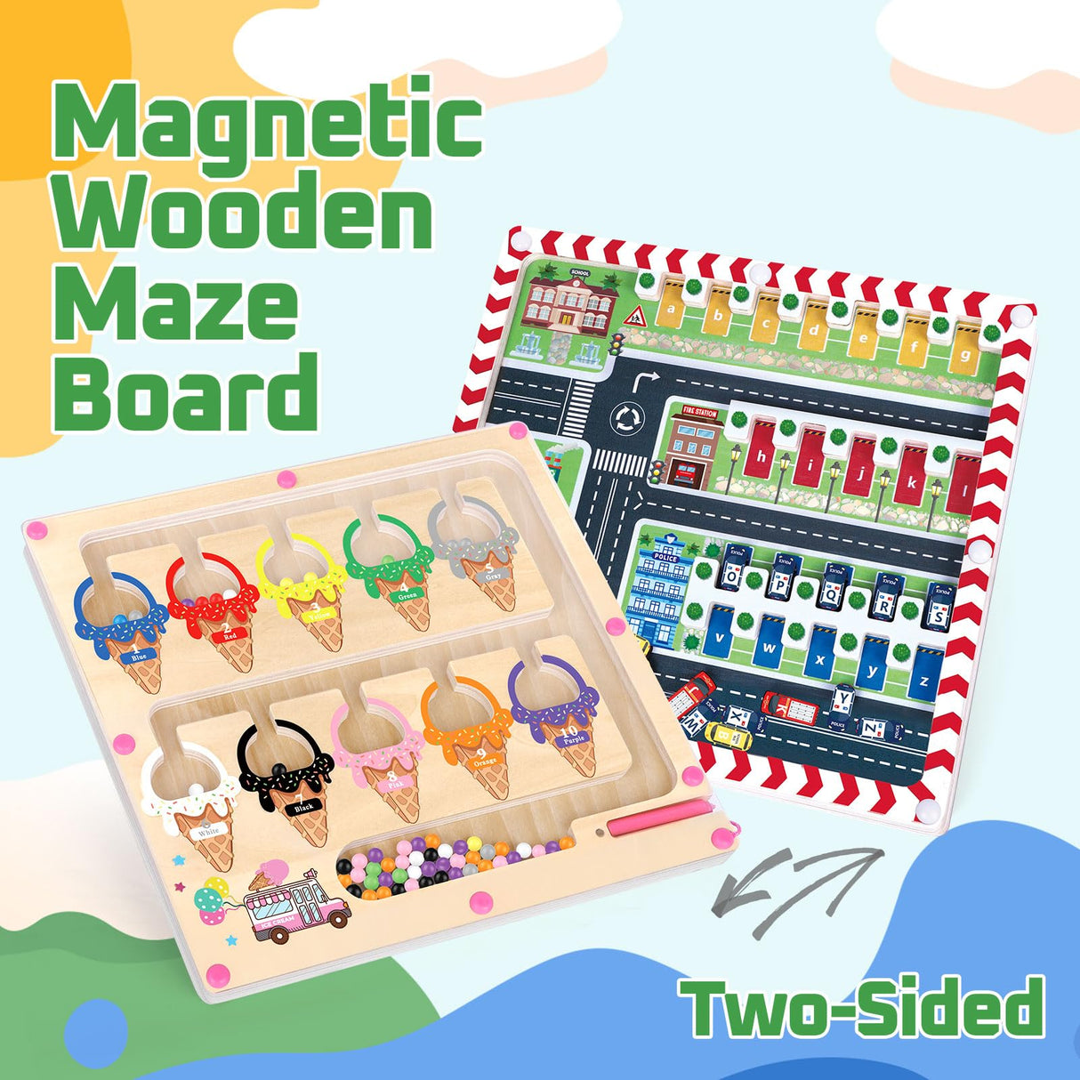 wakeInsa 2 in 1 Magnetic Color and Number Maze,Montessori Toy for 3-6 Years Old,Wooden Magnet Balls Puzzles,Toddler Busy Board Game,Preschool Learning Activities,Christmas & Birthday Gift for Kids wakeInsa