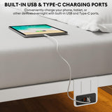 King Size Bed Frame with Headboard - Metal Platform Bed with LED Lights, Charging Station, Under Bed Storage and Heavy Duty Steel Slats Support - No Box Spring Needed, Easy Assembly, White BedNZZZ