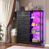 EnHomee 54" H Dresser for Bedroom with LED Lights & Power Outlets Dresser with 8 Drawers Fabric Dressers & Chests of Drawers for Bedroom, Sturdy Metal Frame, Acrylic Plates (Charcoal Black) EnHomee