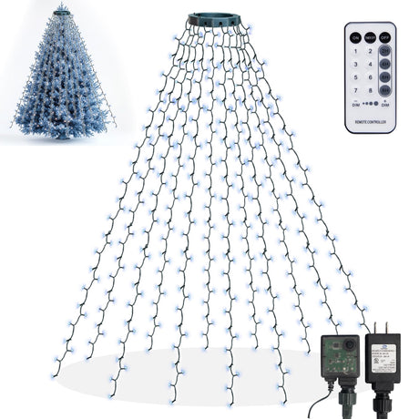 Dazzle Bright Christmas Tree Lights, 448 LED Waterfall Tree Topper Lights with Remote & 8 Lighting Modes, 8.2FT X 16 Lines Christmas Lights for Indoor Outdoor Yard Party Xmas Decoration (White) Dazzle Bright