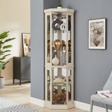 Makaseiya 70" Lighted Corner Curio Cabinet,Wooden Corner Glass Display Case with Tempered Glass Door for Living Room, Antique Collectibles, Wine & Bar Glass Storage, Lights Included Makaseiya