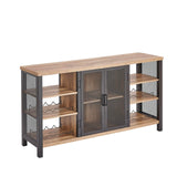 FATORRI Industrial Wine Bar Cabinet for Liquor and Glasses, Farmhouse Wood Coffee Cabinet with Wine Rack, Metal Sideboard and Buffet Cabinet (55 Inch, Rustic Oak) FATORRI