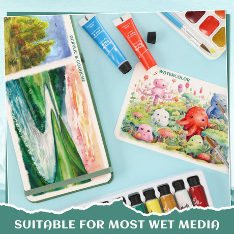 40 Sheets Watercolor Journal 4x6in, 140 lb/300 GSM Watercolor Sketchbook Cold Press Watercolor Paper Watercolor Notebook for Art Painting, Drawing, Mixed Media Prudiut