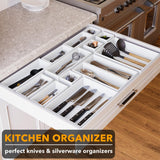 SpaceAid 14-Piece Bamboo Drawer Organizer Storage Boxes Set, Wood Tray Junk Drawer Organizers Multi-Use Divider Bins for Kitchen, Bathroom, Office Desk and Makeup Organization (14 Pack, White) SpaceAid