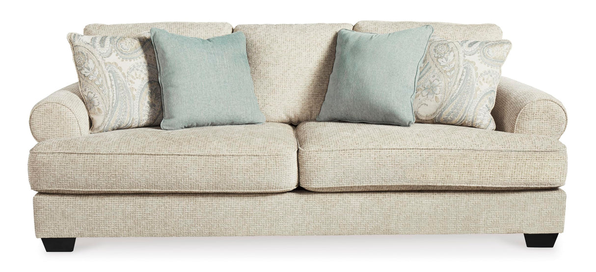 Signature Design by Ashley Monaghan Vintage Sofa with Accent Pillows, Reversible Cushions and Rolled Arms, Beige Signature Design by Ashley