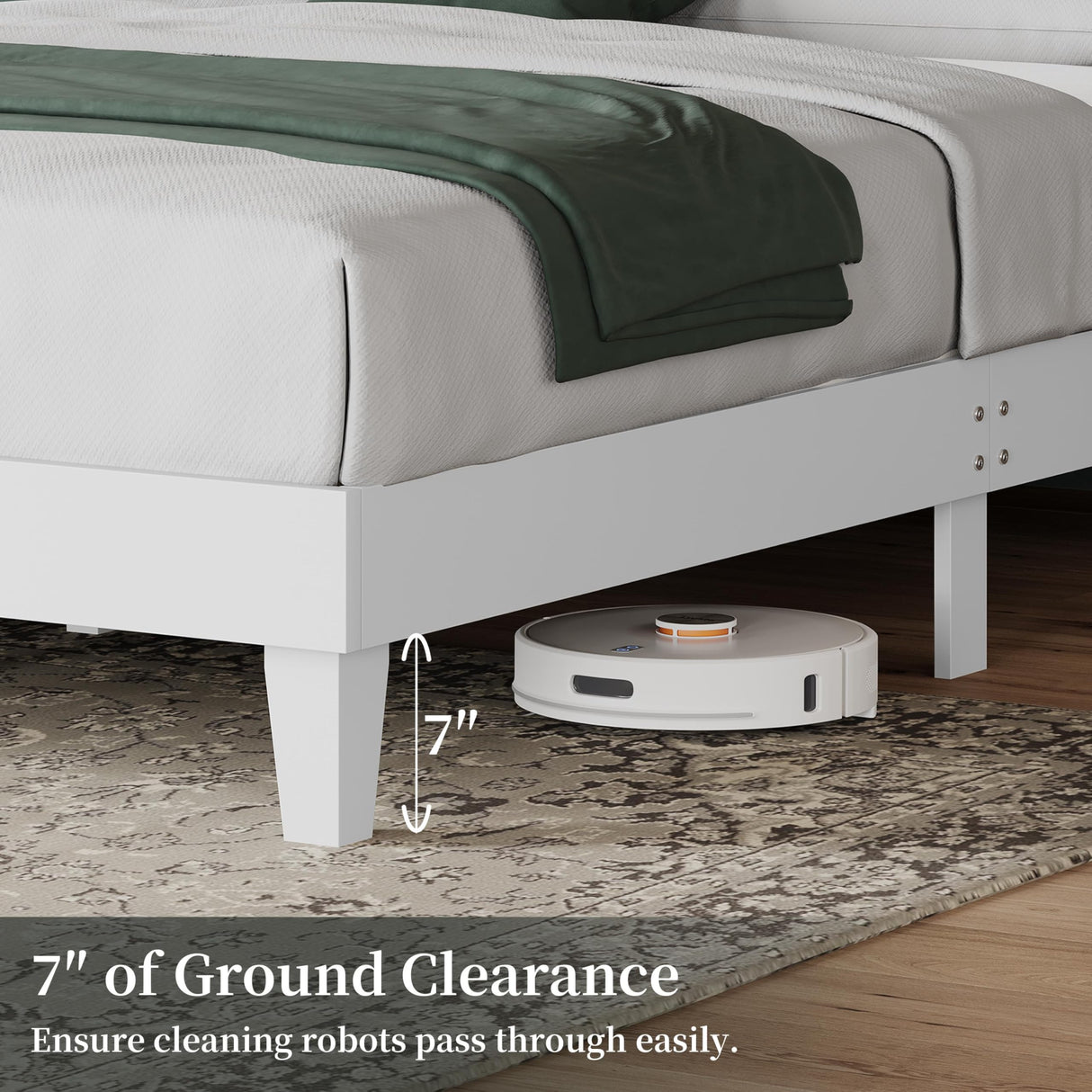 Yaheetech Wood Bed Queen, Farmhouse White Rubberwood Platform Bed Frame with V-Designed Headboard, Sturdy Wooden Support Slats, Holds up to 800 Pounds, Noise-Free, Easy Assembly Yaheetech