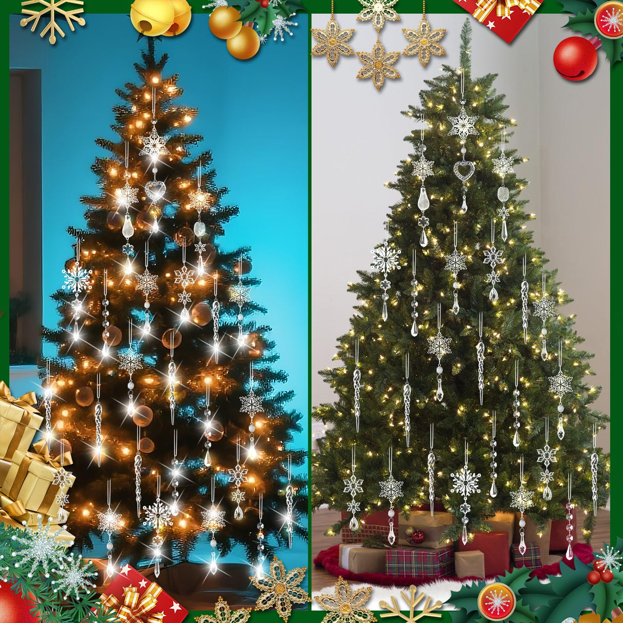 Crystal Ornaments Christmas Tree Decorations - 21pcs Christmas Tree Ornaments Sparkling Dazzling Festival Party Decoration Crystal Snowflake Design Hanging Ornament Holiday Season Home Decor Lapogy