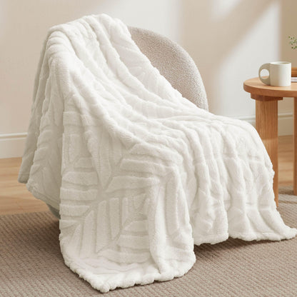 Bedsure White Throw Blanket for Couch, Lightweight Cozy Warm Leaf Textured Plush Blanket for Bed Couch Sofa, Super Soft Fleece Blankets for Women Men, 50x60 Inches